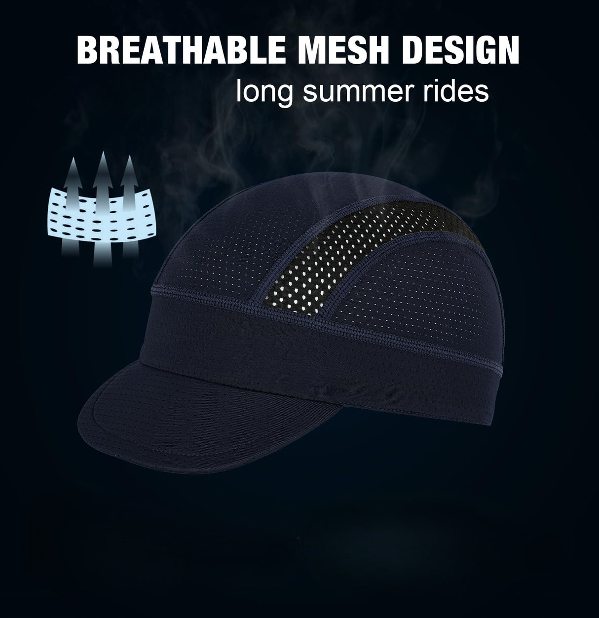 Navy Blue Mesh Cycling Cap Under Helmet Liner Breathable Skull Cap with Flip Up Brim Sun Shade Moisture Wicking Hat for Bike Running Fits 55-60cm