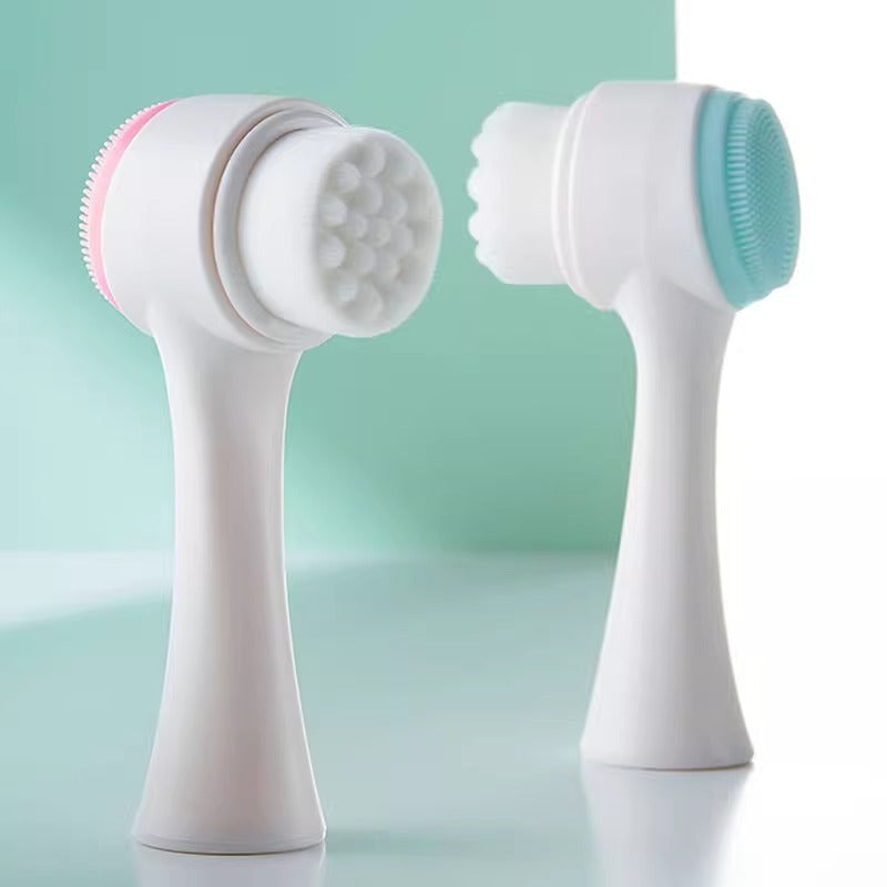 2 PCS Dual Sided Facial Cleansing Brush Set Soft Microfiber & Silicone Scrubber Manual Face Washer Exfoliator Tool Blue & Pink for Deep Pore Cleaning