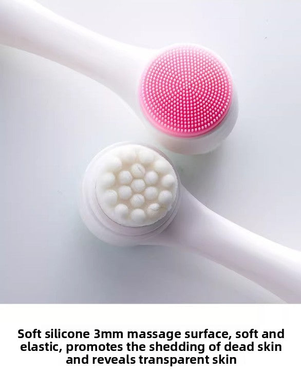 2 PCS Dual Sided Facial Cleansing Brush Set Soft Microfiber & Silicone Scrubber Manual Face Washer Exfoliator Tool Blue & Pink for Deep Pore Cleaning