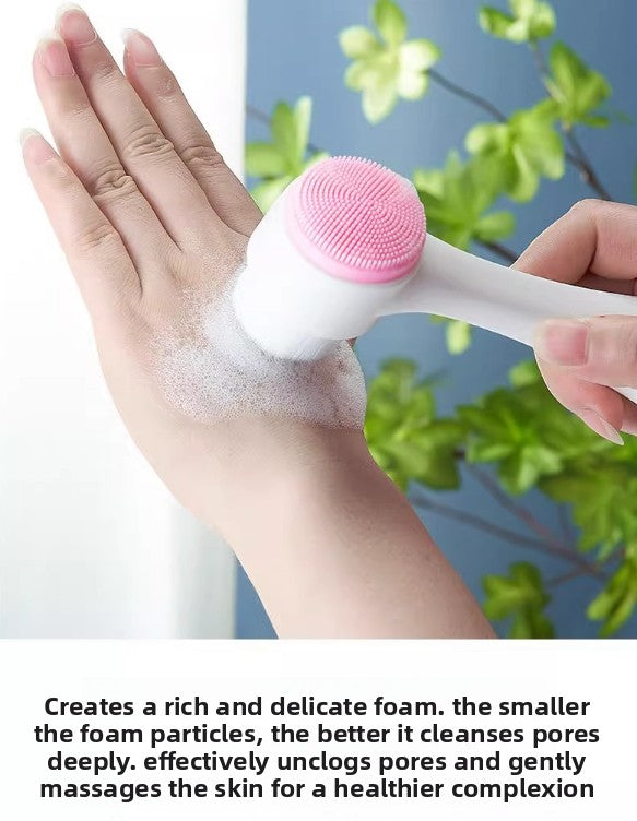 2 PCS Dual Sided Facial Cleansing Brush Set Soft Microfiber & Silicone Scrubber Manual Face Washer Exfoliator Tool Blue & Pink for Deep Pore Cleaning
