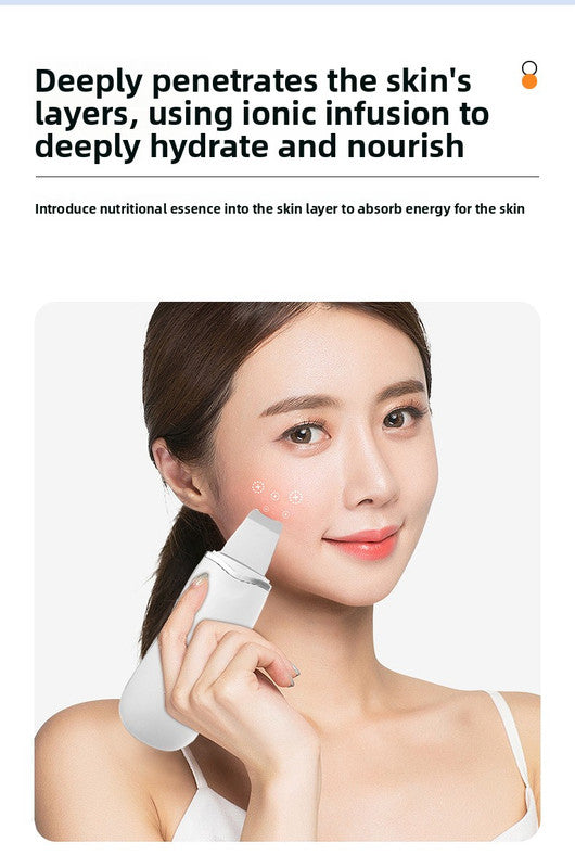 Ultrasonic Skin Scrubber Facial Spatula Blackhead Remover & Pore Cleaner with Ion EMS Lifting Mode Rechargeable Beauty Tool Black