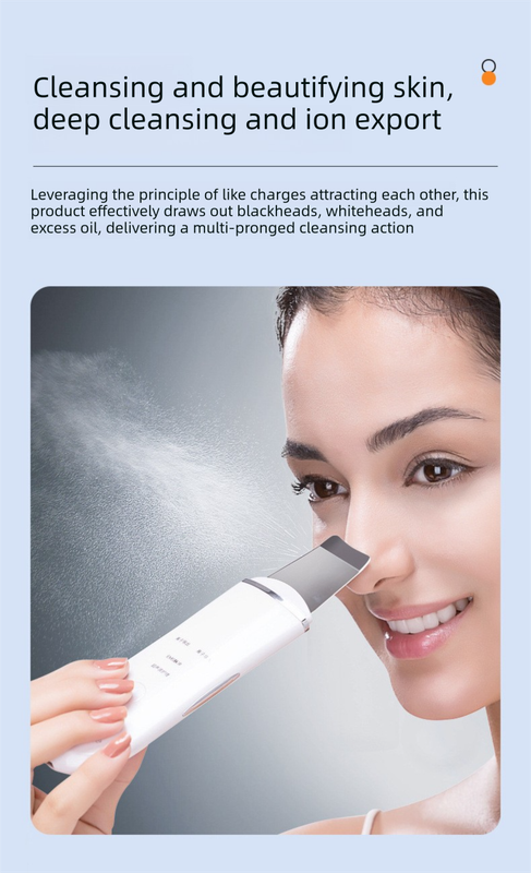 Ultrasonic Skin Scrubber Facial Spatula Blackhead Remover & Pore Cleaner with Ion EMS Lifting Mode Rechargeable Beauty Tool Black
