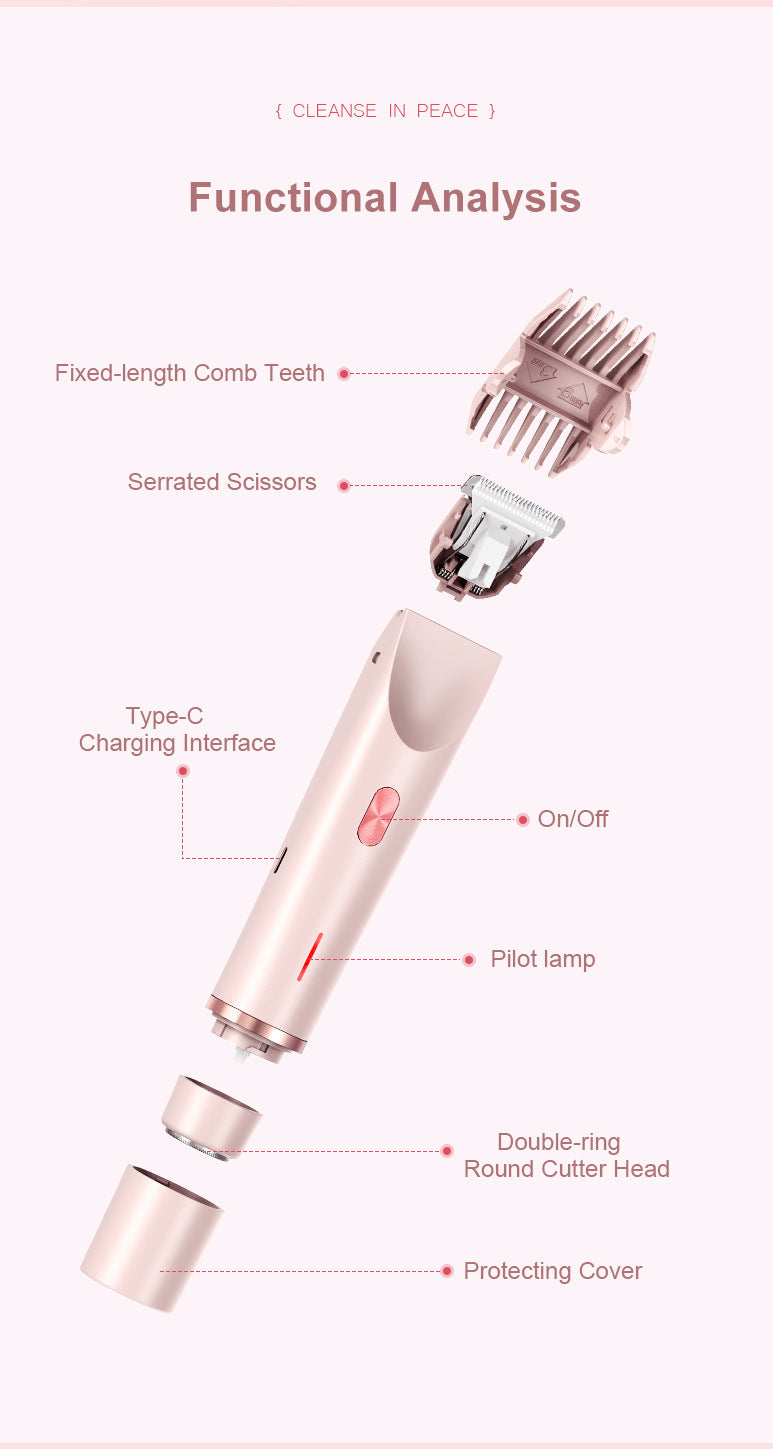2-in-1 Electric Lady Shaver & Bikini Trimmer Dual Head Waterproof Wet & Dry Body Hair Remover Cordless Razor for Face Legs Underarms Pink