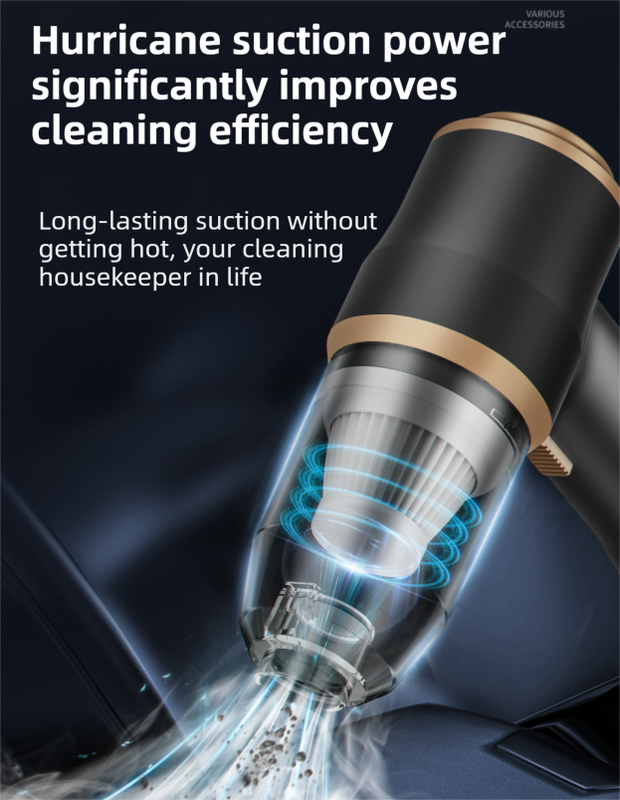 4-in1 Black Wireless Compact Handheld Car Vacuum Cleaner & Air Duster with 5 Nozzles/Brushes- 5300 Pa High Power Blower/Suction Tool for Auto, Home & Office