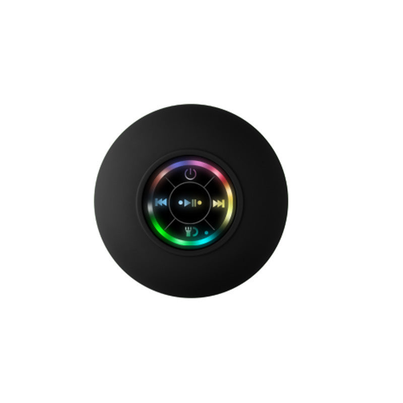 Black IPX4 Waterproof Portable Bluetooth Shower Speaker with Suction Cup & LED Light - Multi-Use As Phone Stand, Built-in Mic for Hands-Free Calling