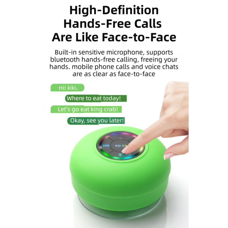Yellow IPX4 Waterproof Portable Bluetooth Shower Speaker with Suction Cup & LED Light - Multi-Use As Phone Stand, Built-in Mic for Hands-Free Calling