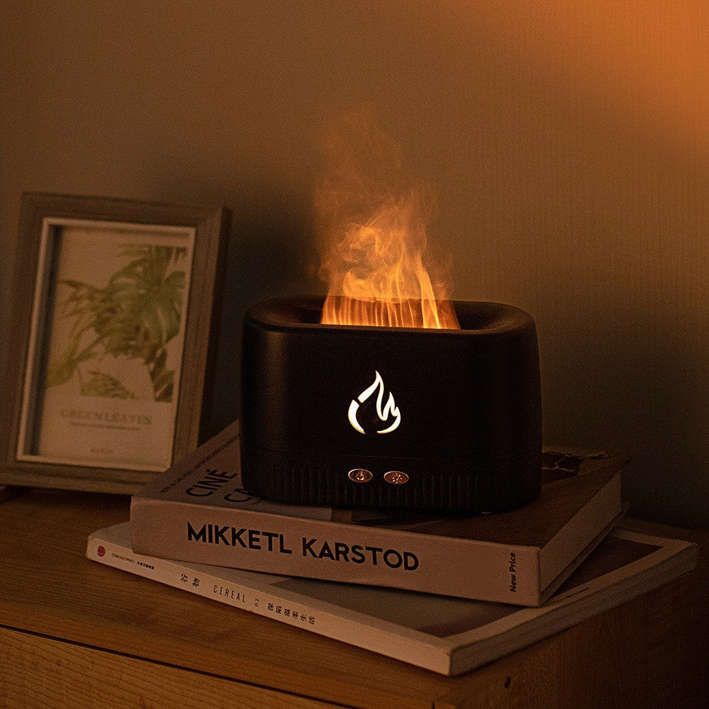 Black 3D Simulation Flame Aroma Diffuser & Humidifier - Ultrasonic Desktop Mister with 7-Color LED Light and Automatic Scent Spray (200ML)