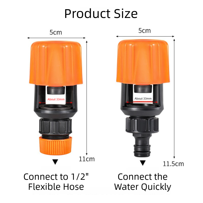 2-Pack Orange Universal Quick Connector for Taps Up To 3.3CM WIth Leak-Proof Design - Kitchen & Bathroom Mixer Tap to Garden Hose Adapter