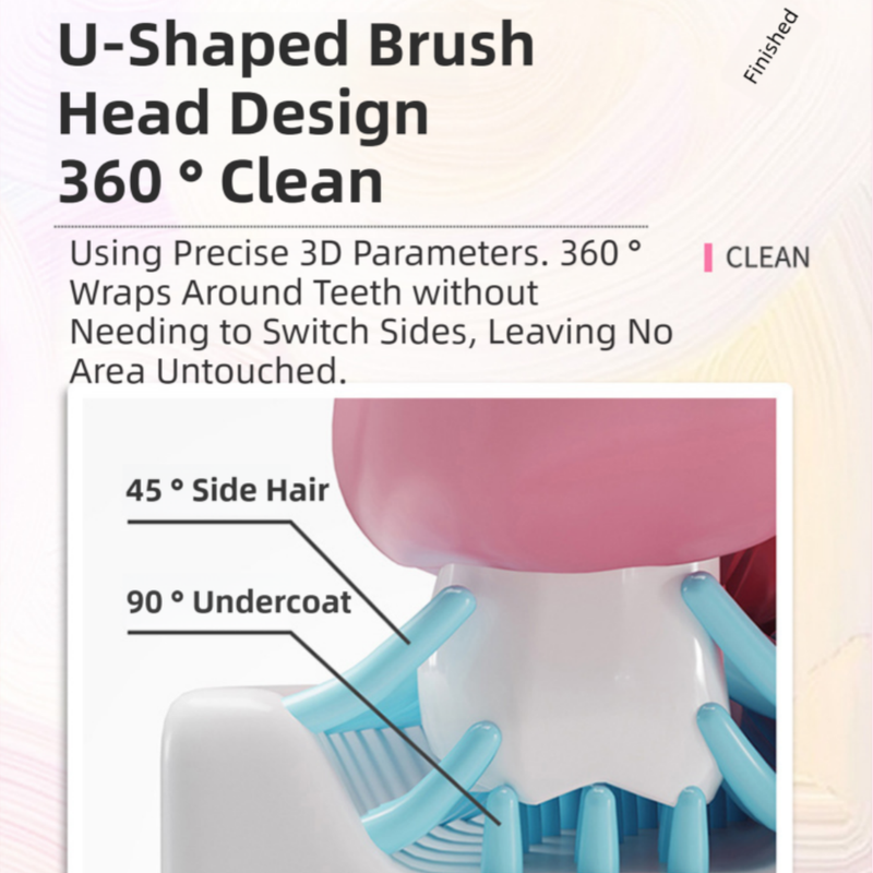 K18 Blue Raccoon 360° U-Shaped Electric Toothbrush Set for Children 2-6 Years Old - Silicone Soft Bristle Oral Cleaner with 6 Modes & 3 Small Brush Heads