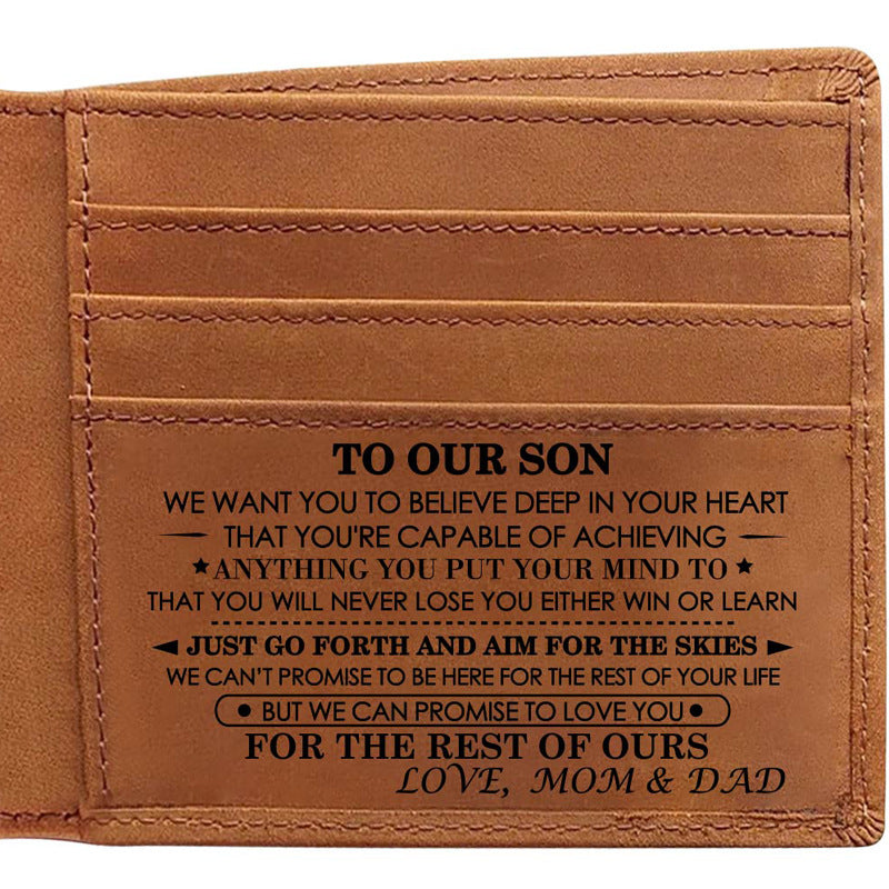 Premium To My Son Embossed Genuine Cowhide Leather Wallet - RFID Blocking, Parents Gift for Son (VE12104 Design)