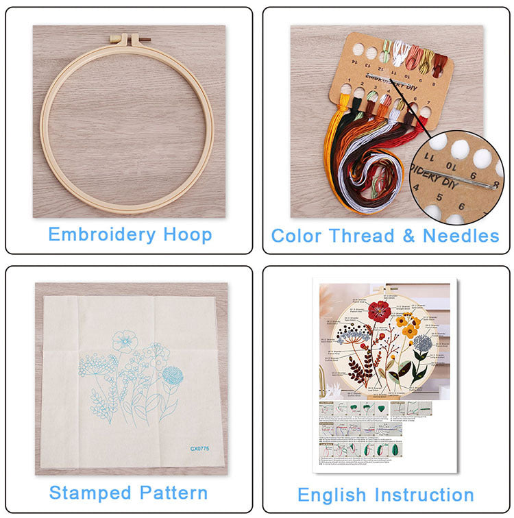 Christmas Embroidery DIY Kit with 20CM Faux Bamboo Hoop - Nordic Style Cross Stitch Material Pack (Style 5)