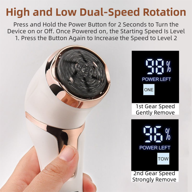 Black Portable Electronic Pedicure File Set - Waterproof Electric Foot Callus Remover with Dual-Speed and LCD Display, USB Rechargeable