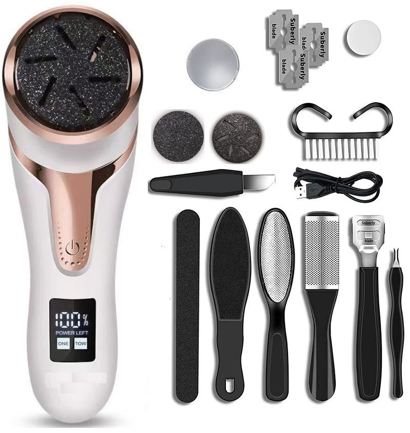 White Portable Electronic Pedicure File Set - Waterproof Electric Foot Callus Remover with Dual-Speed and LCD Display, USB Rechargeable