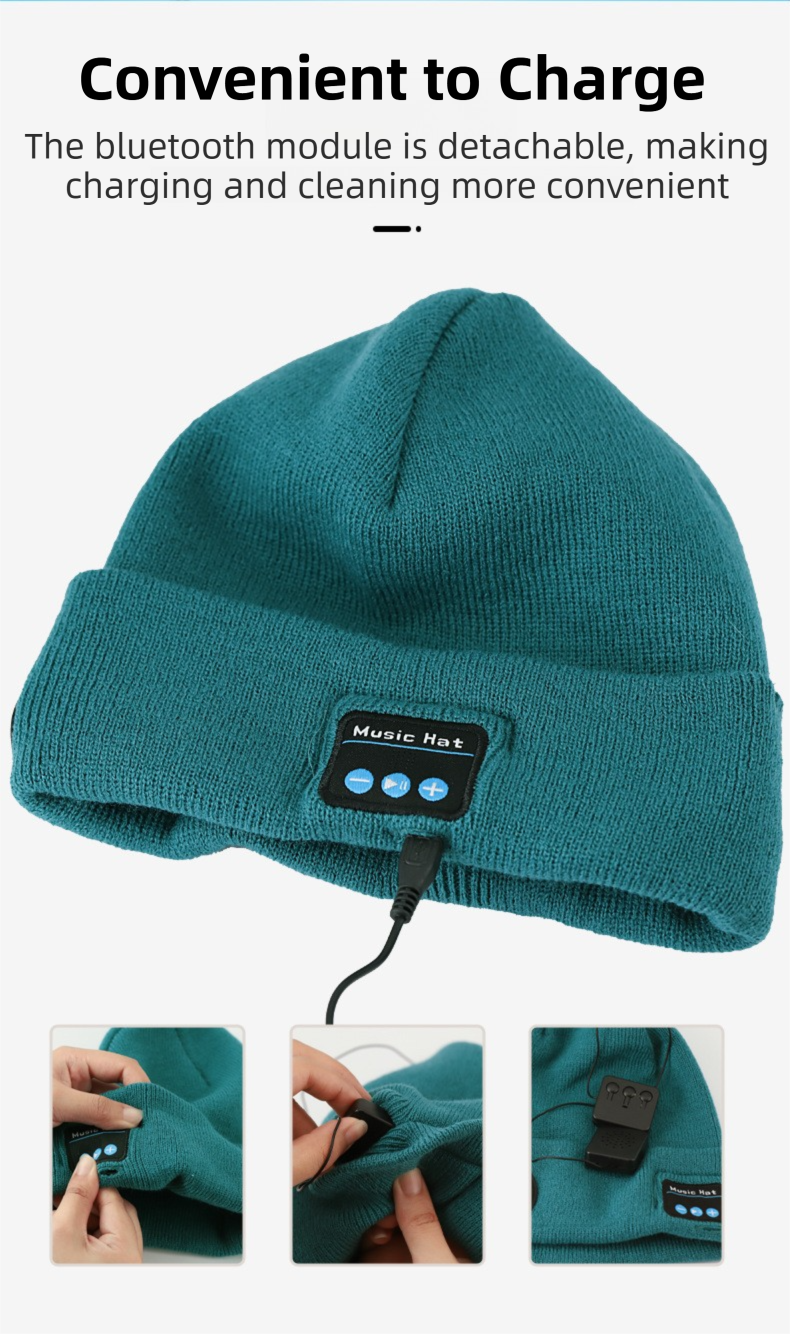 Red Removable LED Bluetooth Headphone Beanie - Washable Knit Hat with 3-Level LED Illumination & Stereo Sound, USB Rechargeable