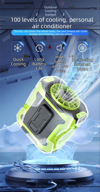 Orange Portable Waist Fan - Construction Site Cooling Solution with 360° Turbo Ice Engine, 100 Speed Gears, and LED Light
