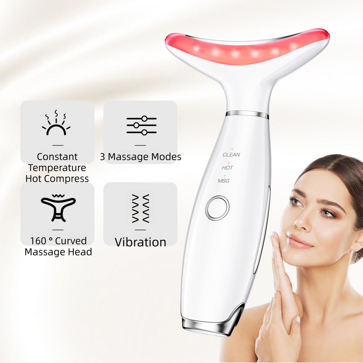 Black Color Light Therapy Beauty Tool and Neck Massager - Essence Infusion Device for Lifting, Firming, Hydration & Skin Rejuvenation
