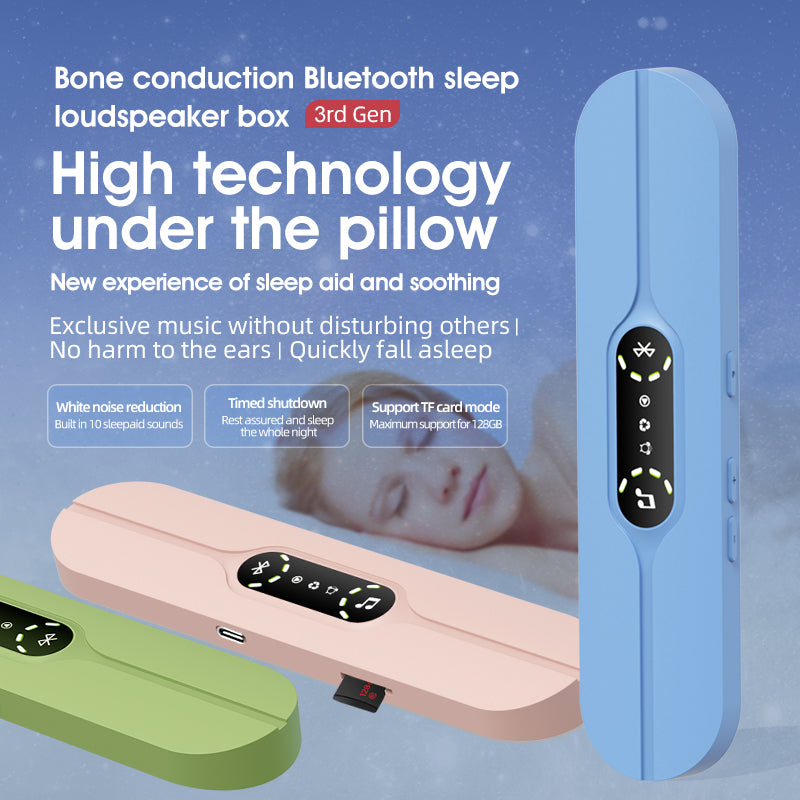 White SMB-07 Bone Conduction Under-Pillow Speaker - Bluetooth 5.4 Ultra-Thin Sleep Aid Sound Bar with Dual Speaker Resonance & 36 Built-in White Noise Tracks