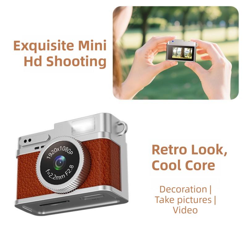 Retro Style Ultra-Mini Thumb Cam for Vlogging (Green) - Portable Digital Photo & Video Recorder with 32GB Memory Card & 0.96" Screen, Free Wearable Keychain & Necklace