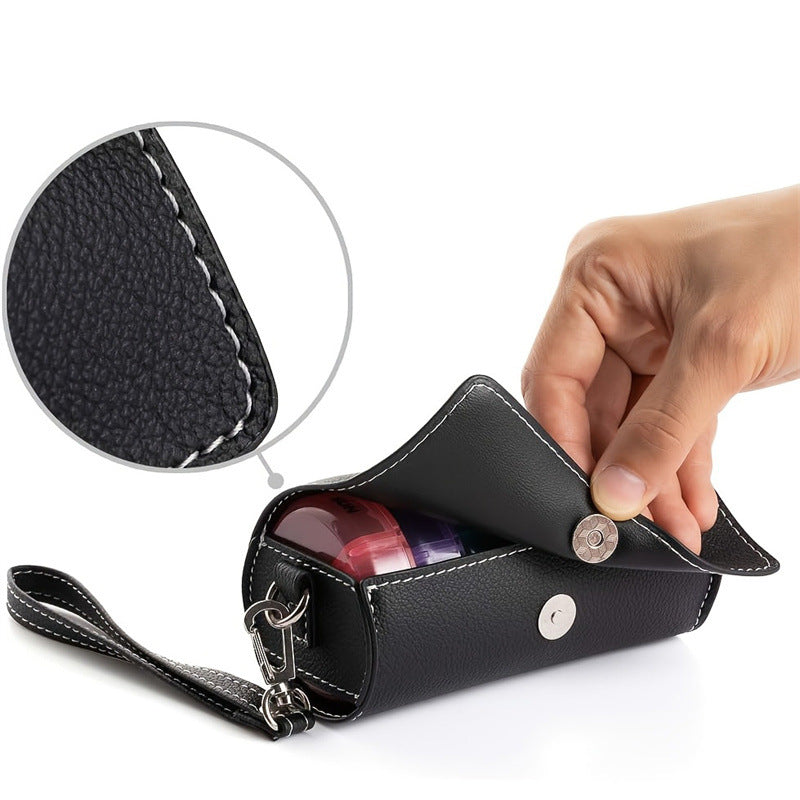 Portable 7-Day Weekly Travel Pill Organizer with Black PU Leather Pouch - 14 Black Compartments AM/PM Medication Planner, Dustproof & Light-Shielding