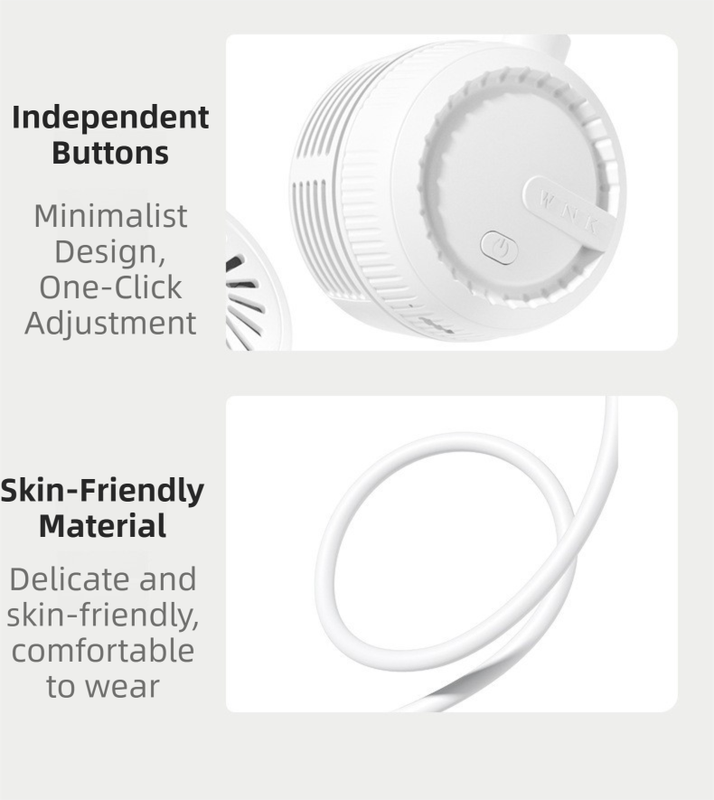 White Foldable Bladeless Neck Fan - Portable Turbine Fan with 3-Speed & 360° Flexible Silicone Hose for Travel, Office, and Outdoor Use