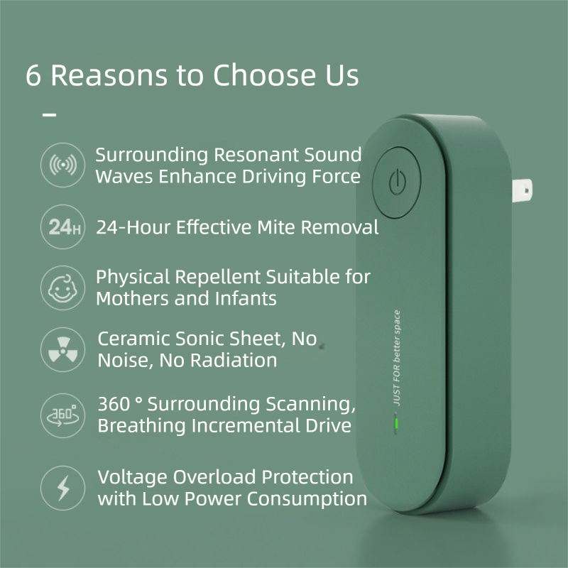 2-Pack Green Household Ultrasonic Mite Remover and Sterilizer - USB Wireless Portable Insect Repeller for Beds and Sofas, Chemical-Free Dust Mite Controller