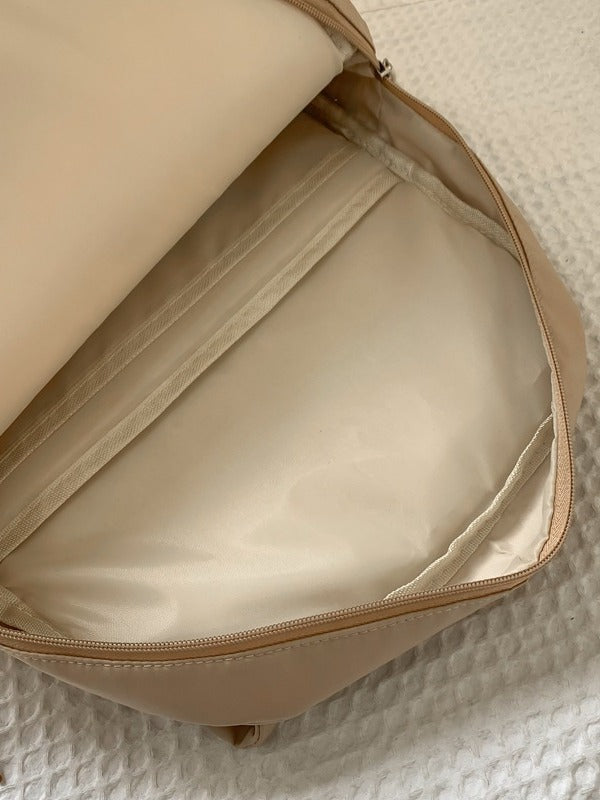 Khaki Lightweight Nylon Waterproof Schoolbag for Children - Large Capacity Daypack with Ugly-Cute Cat Design