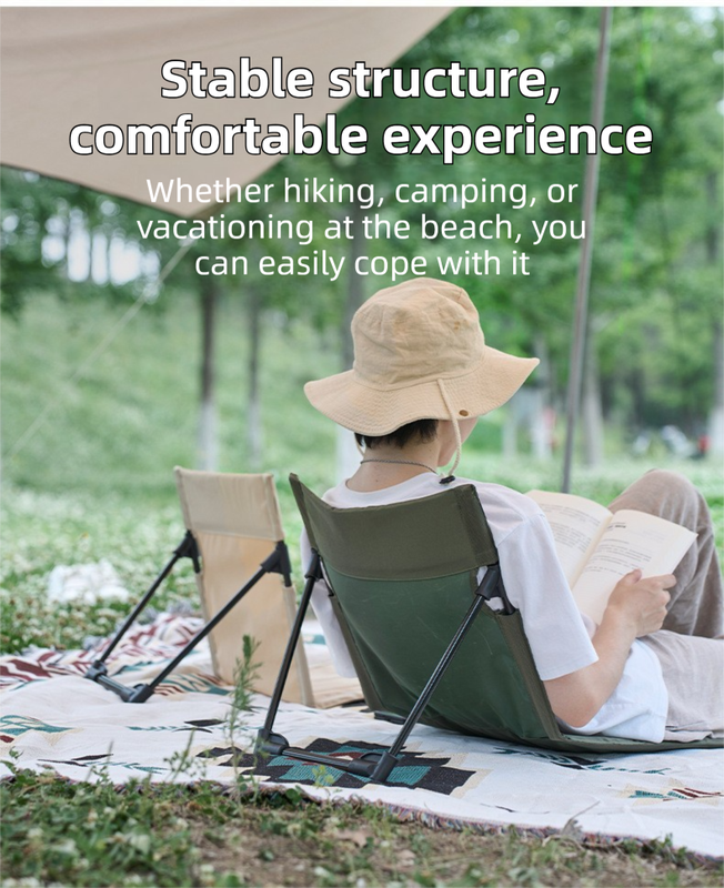 Black Portable Folding Camping Chair with Backrest & Storage-Bag - Ultra-Light Aluminum Alloy Lawn Chair, Beach & Balcony Travel Seating