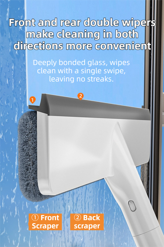 3-in-1 Spray Window Squeegee with 30cm Clean-Panel & 115cm Extension Pole - Multi-functional Spray, Scrub & Squeegee Tool with 3 Microfiber Cloths