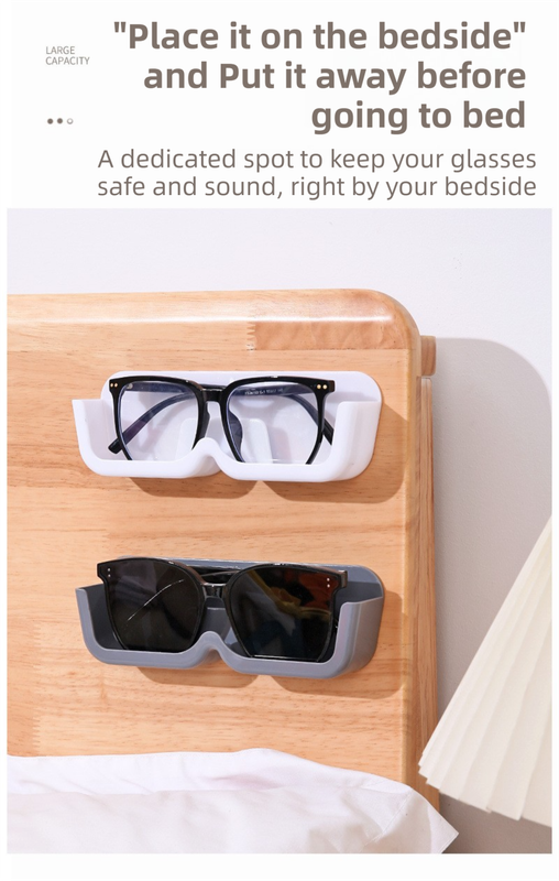 3-Pack Wall-Mounted Glasses Organizer - PET Bedside Bathroom Eyewear Storage Shelf, Anti-Pressure & Space-Saving(Grey)