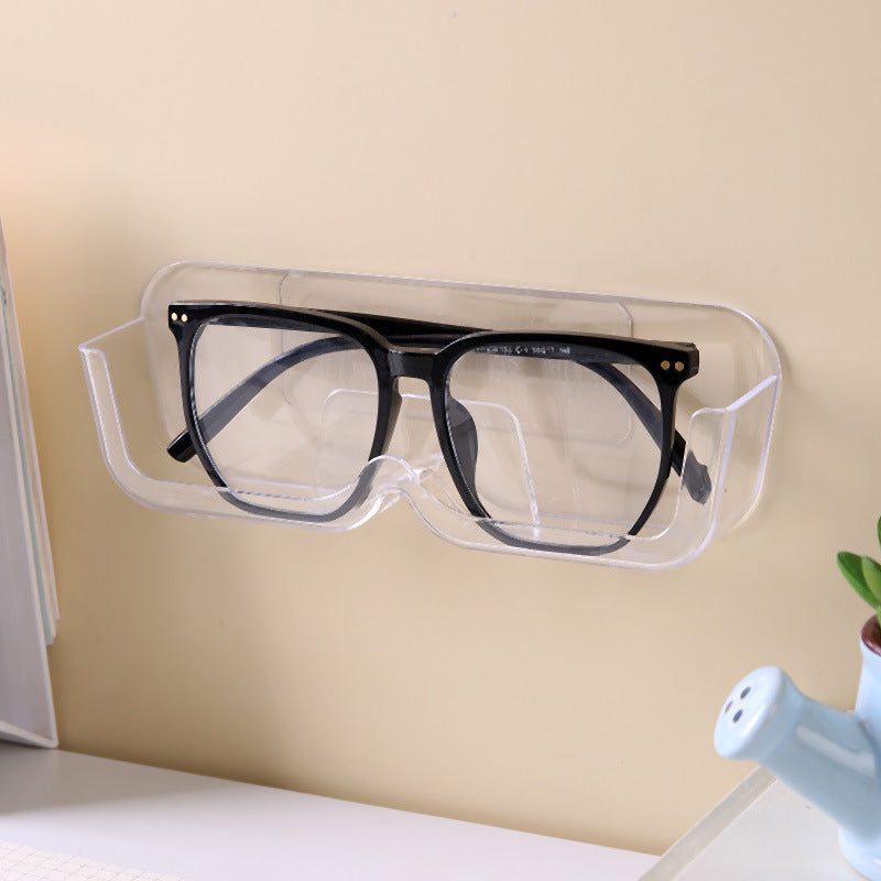 3-Pack Wall-Mounted Glasses Organizer - PET Bedside Bathroom Eyewear Storage Shelf, Anti-Pressure & Space-Saving(Transparent)