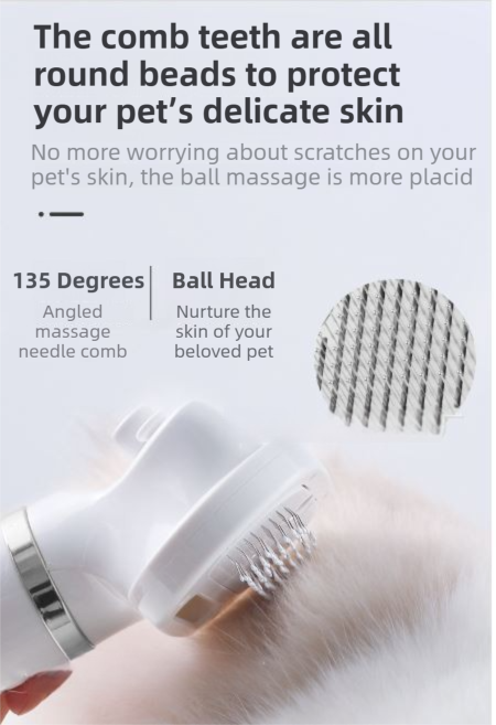 Blue 6-in-1 Pet Grooming Hair Dryer with Noise-Reduction - Lightweight Handheld Blow Dryer & Mist Slicker Brush - 3-Speed Temperature Control, One-Click Deshedding & Painless Massage