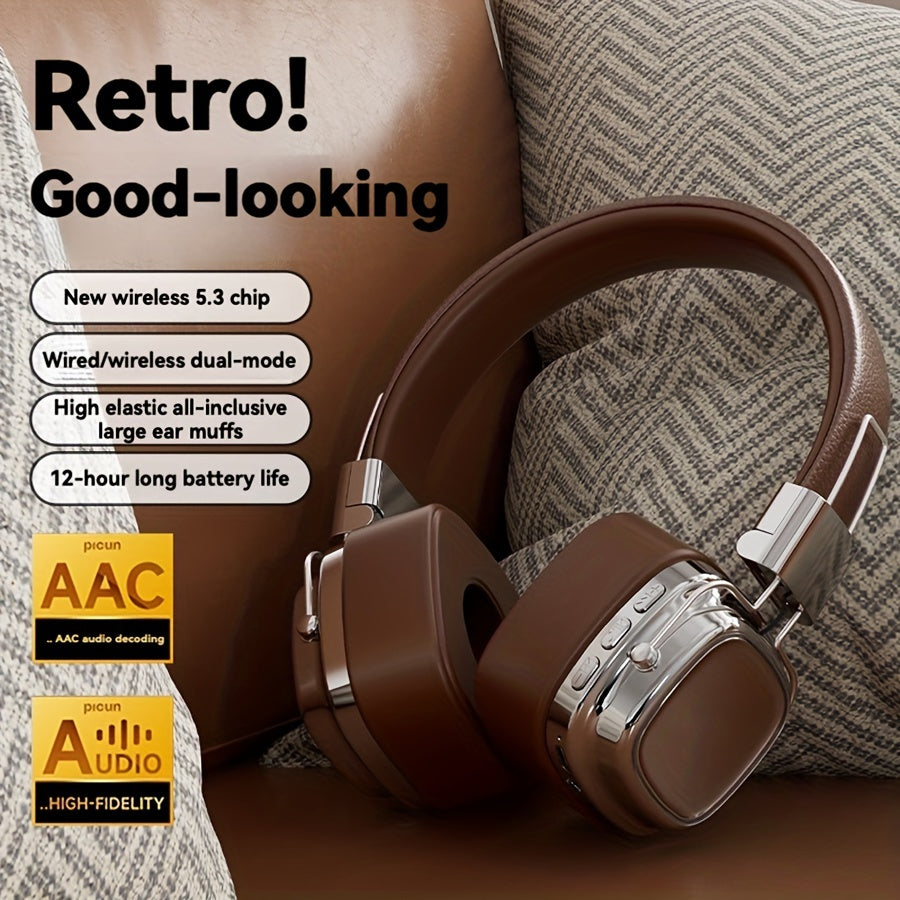 Black & Sliver Stylish Retro Wireless Bluetooth & Plug Hi-Fi Stereo Headphones - Glowing LED Gaming Sports Over-Ear Headset with 10m Range, TypeC-Charging