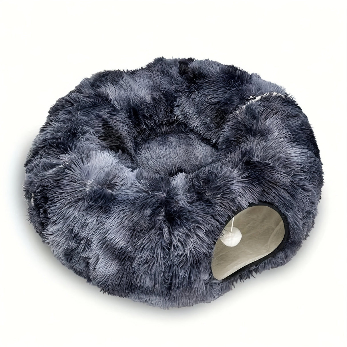 2-in-1 Dark Blue Tie-Dye Donut-Shaped Cat Tunnel Bed - Spacious 85cm Pet Play Tunnel & Lounger, Durable Fabric for Cats & Kittens