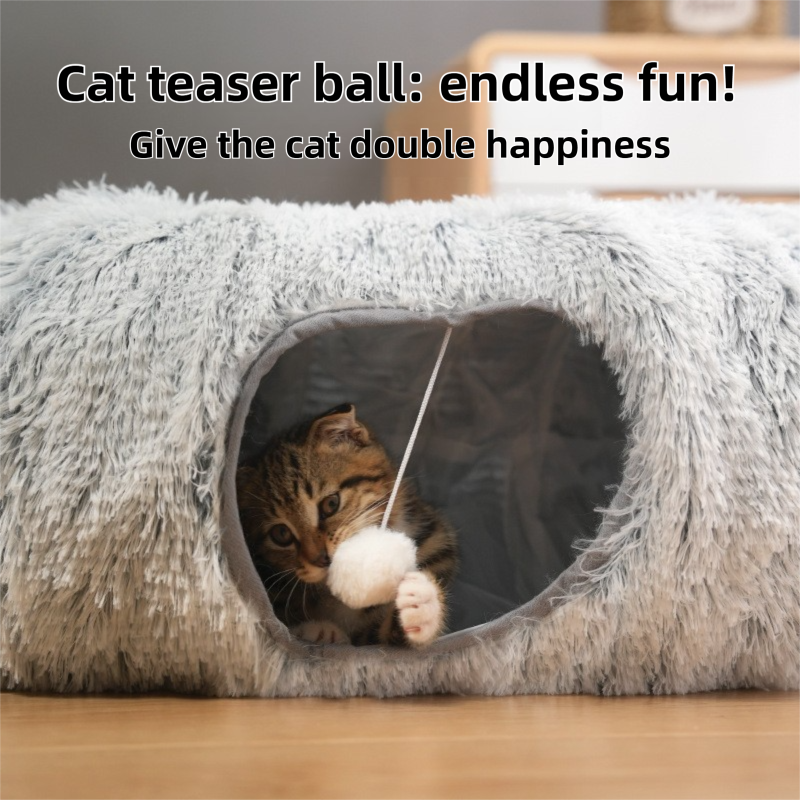 2-in-1 Dark Grey Tie-Dye Donut-Shaped Cat Tunnel Bed - Spacious 85cm Pet Play Tunnel & Lounger, Durable Fabric for Cats & Kittens