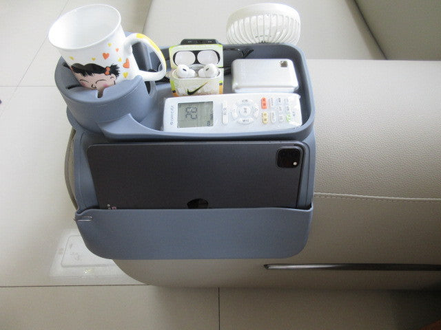 Light Blue Waterproof Silicone Couch Armrest Cup Holder Tray - Non-Slip & Anti-Spill, Multi-Slot Organizer for Drinks Bottle, Remote, Ipad & snacks