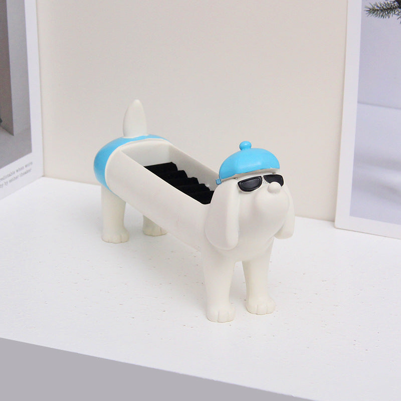 White Resin Dachshund Puppy Ring Earring Tray with Sponge Slots - Unique Dog Lover Gift
