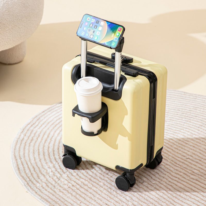 Yellow 14 Inch Lightweight Carry-on Luggage for heights under 1.6m - Underseat & Overhead Cabin Hardside Suitcase with Cup Holder & Phone Stand