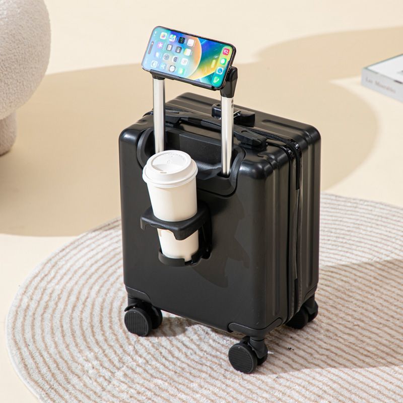 Black 14 Inch Lightweight Carry-on Luggage for heights over 1.6m - Underseat & Overhead Cabin Hardside Suitcase with Cup Holder & Phone Stand