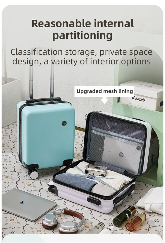 White 16 Inch Lightweight Carry-on Luggage for heights under 1.6m - Underseat & Overhead Cabin Hardside Suitcase