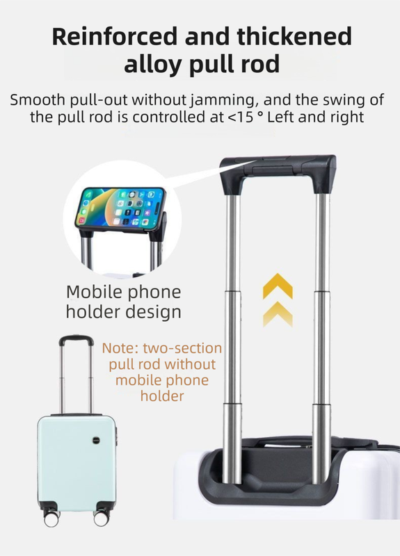 White 16 Inch Lightweight Carry-on Luggage for heights over 1.6m - Underseat & Overhead Cabin Hardside Suitcase with Cup Holder & Phone Stand