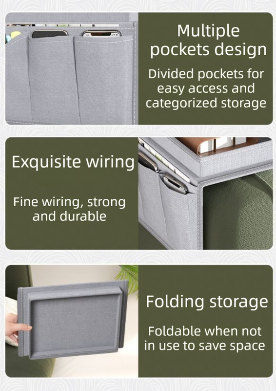 Grey Foldable Sofa Armrest Organizer With 3-Zones - 20kg Load Capacity, Thickended Oxford Cloth Storage Bag for Dorms, Cars & Living Rooms