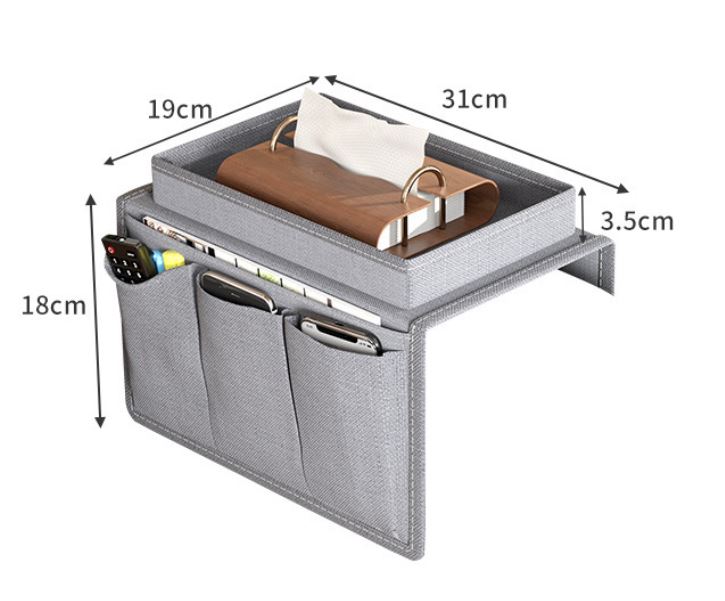 Grey Foldable Sofa Armrest Organizer With 3-Zones - 20kg Load Capacity, Thickended Oxford Cloth Storage Bag for Dorms, Cars & Living Rooms