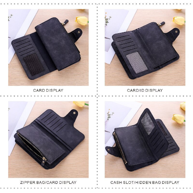 Grey Large Capacity Long Wallet Frosted PU Leather Clutch Bag with 14 Card Slots and Zipper Compartment fits Smartphone for Everyday Use Australia