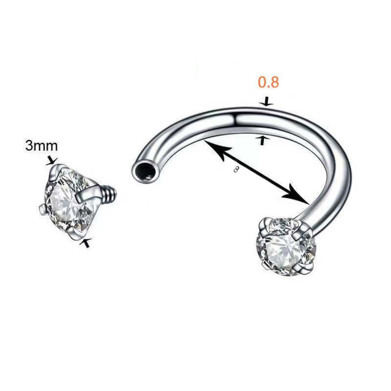 2-PCS Purple orchid G23 Titanium Horseshoe Ring with 5A Zircon Internal Thread for Nose Ear Lip Septum Piercing Hypoallergenic Jewelry for Local Trendsetters