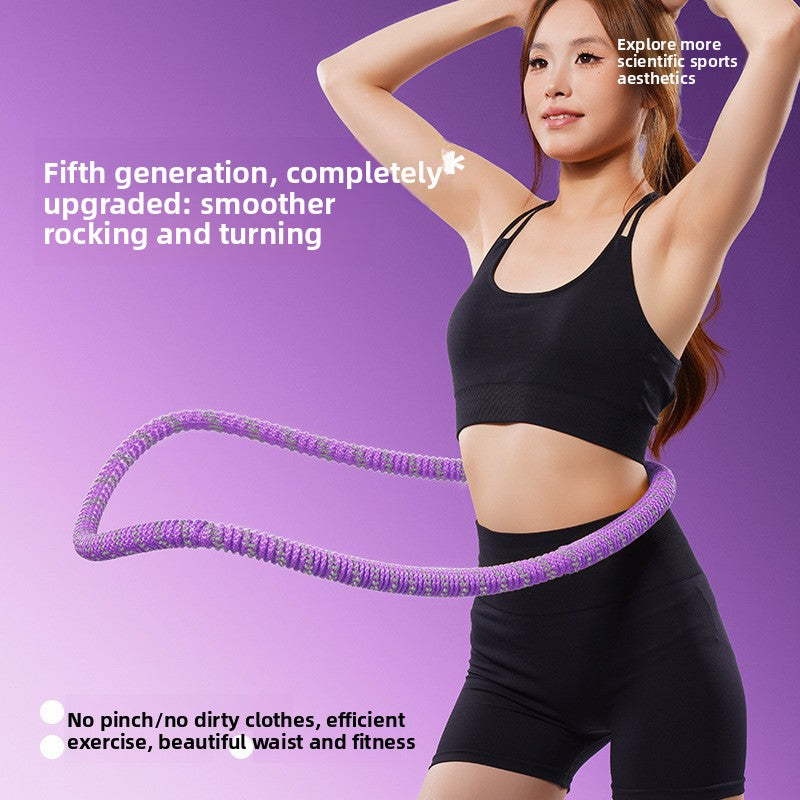 Purple Weighted Soft Spring Hula Hoop with Silent Alloy Interior and Polyester Wrap for Home Gym Full Body Fitness and Abdominal Training Solution
