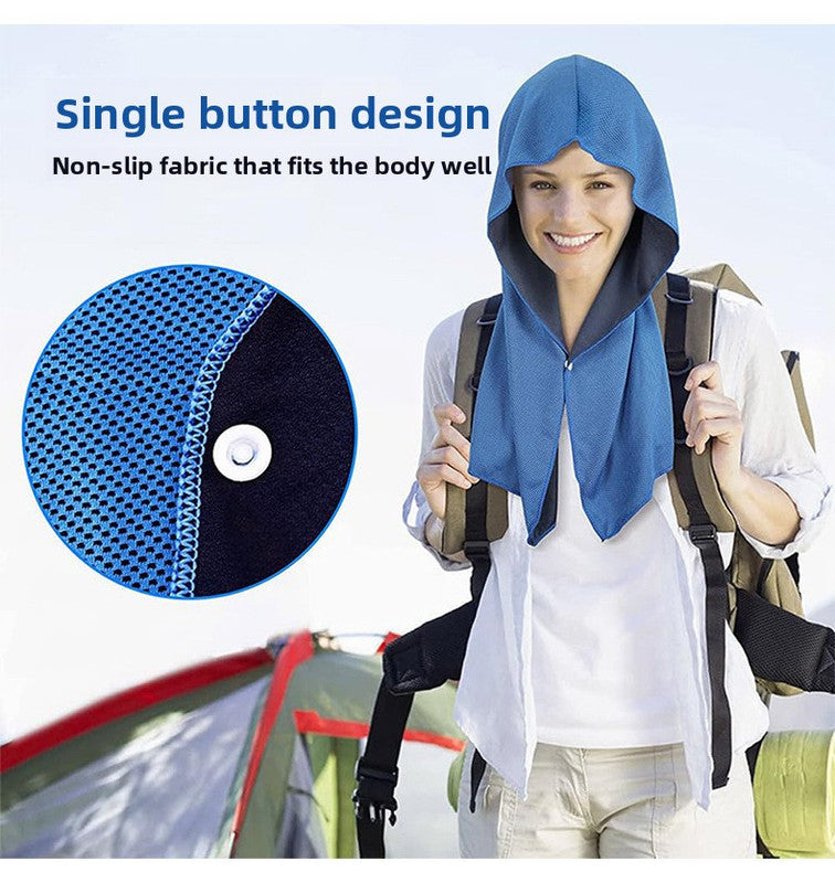 Carbon black Instant Cooling Hooded Towel U-Shaped Sun Protection Quick Dry Scarf with Carabiner Pouch for Local Outdoor Sports and Gym Workouts