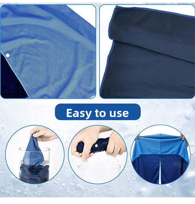 Carbon black Instant Cooling Hooded Towel U-Shaped Sun Protection Quick Dry Scarf with Carabiner Pouch for Local Outdoor Sports and Gym Workouts