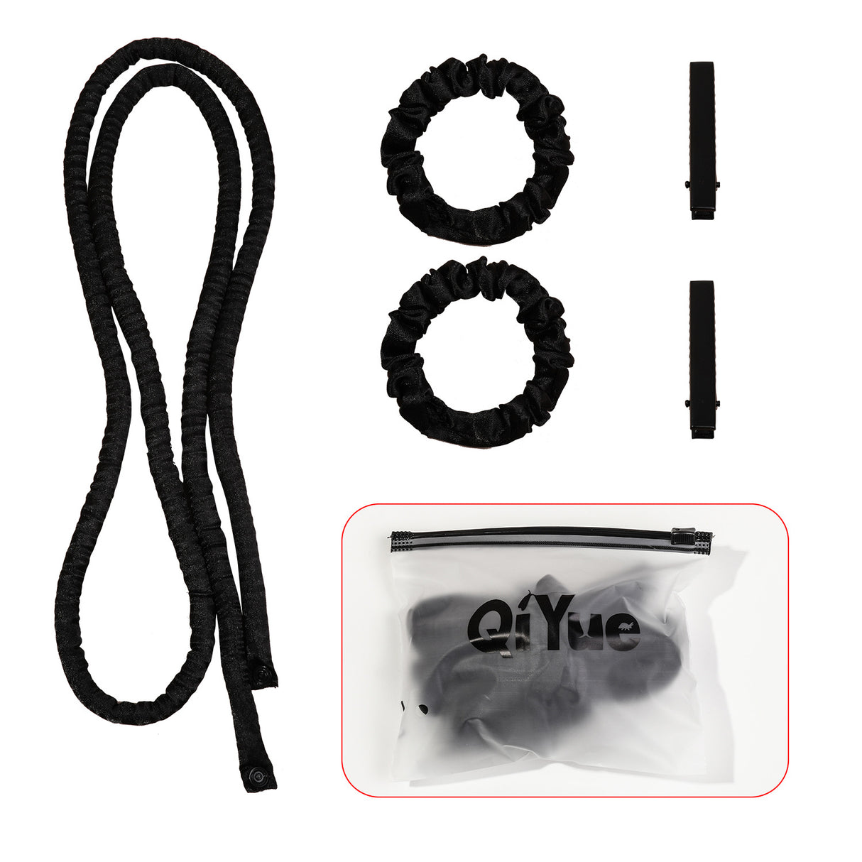2-PCS Black Heatless Hair Curler Set Extra Long Overnight Soft Ribbon for Natural Big Waves Damage-Free Professional Home Styling Solution for Local Women