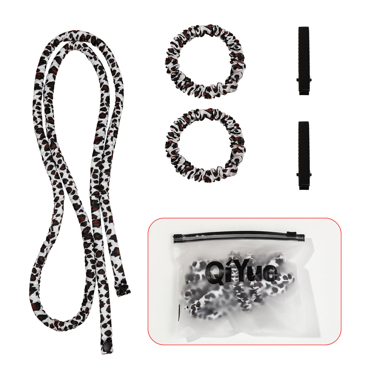 2-PCS White leopard print Heatless Hair Curler Set Extra Long Overnight Soft Ribbon for Natural Big Waves Damage-Free Professional Home Styling Solution for Local Women