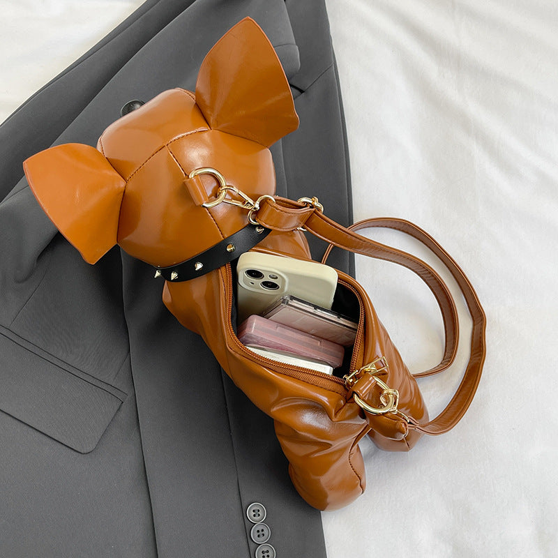 Black French Bulldog Shaped Crossbody Bag PU Leather Animal Design for Daily Outings Fashionable and Lightweight Accessory for Local Trendy Women